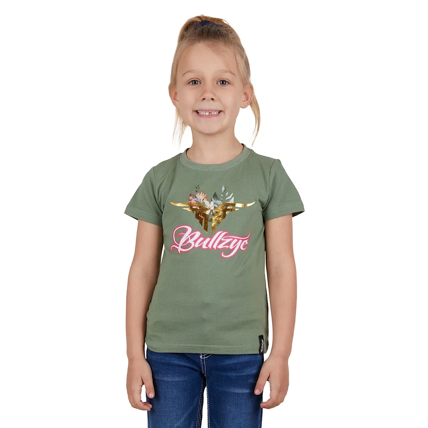 Bullzye Girl's Foliage Tee-Moss
