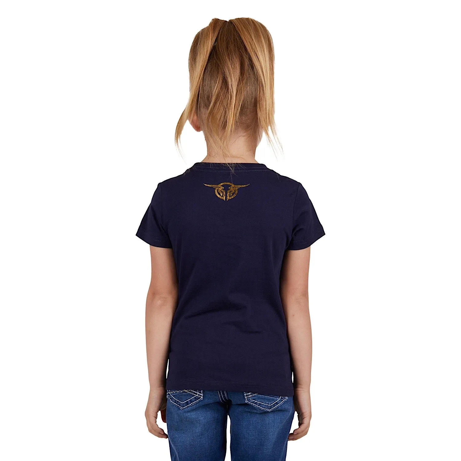 Bullzye Girl's Heart Tee-Navy