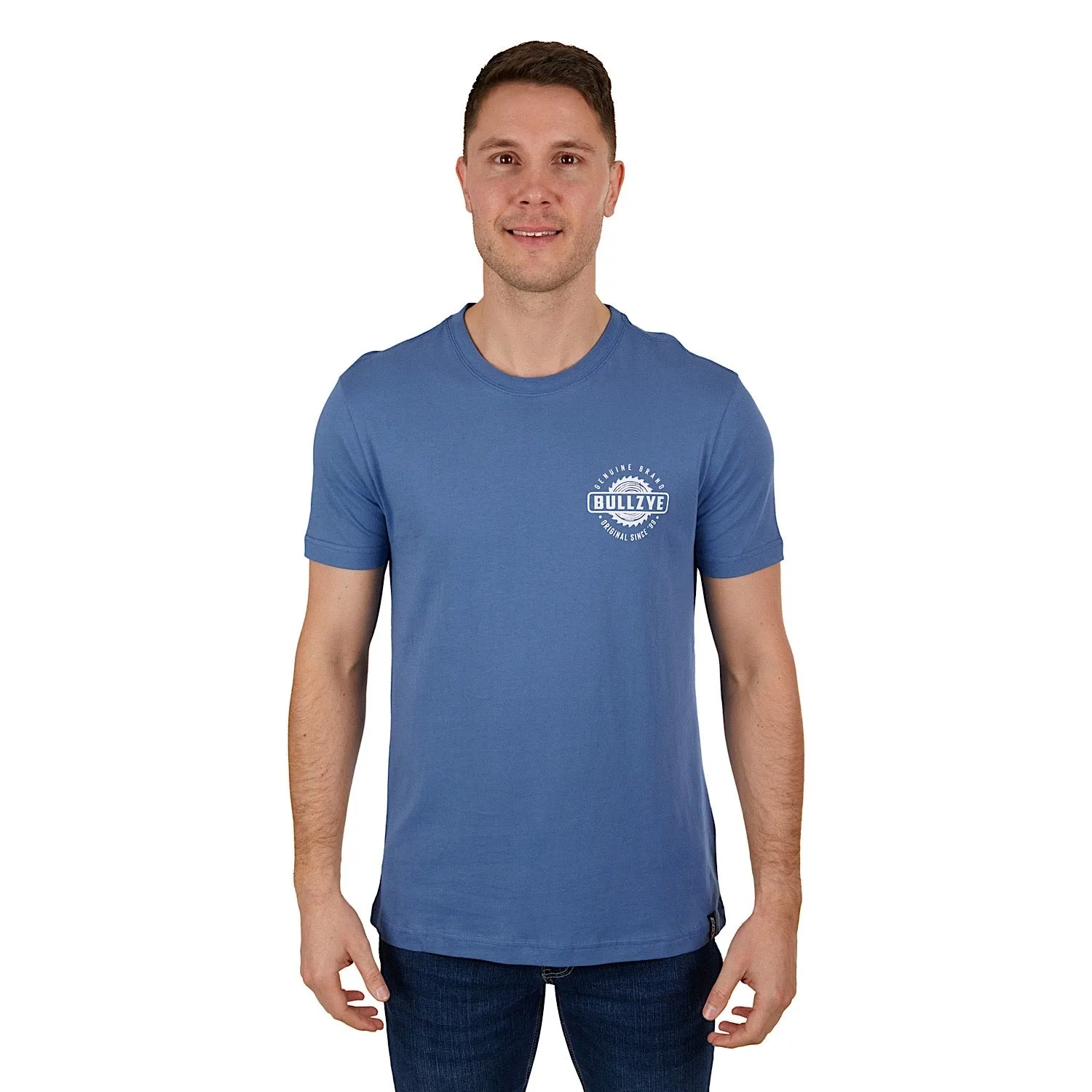 Bullzye Mens Saw Tee-Blue Steel