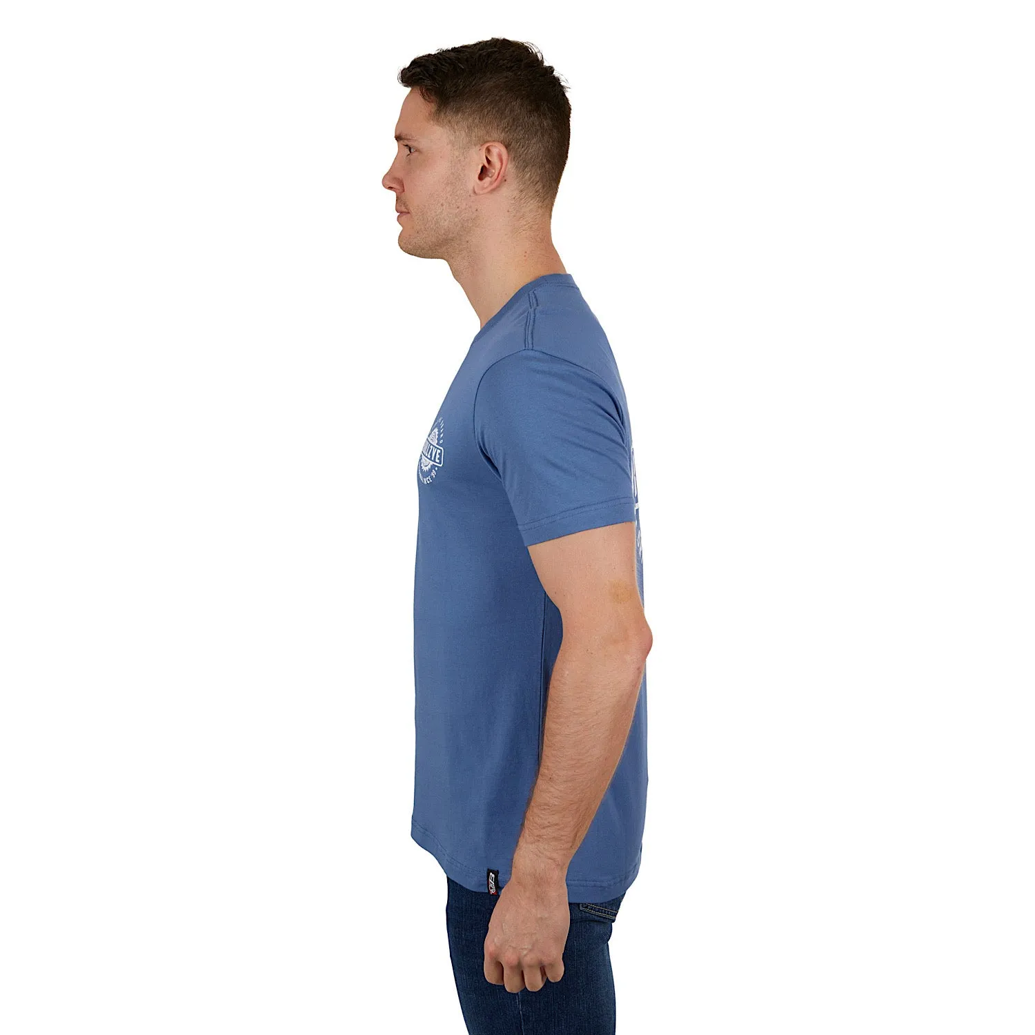 Bullzye Mens Saw Tee-Blue Steel