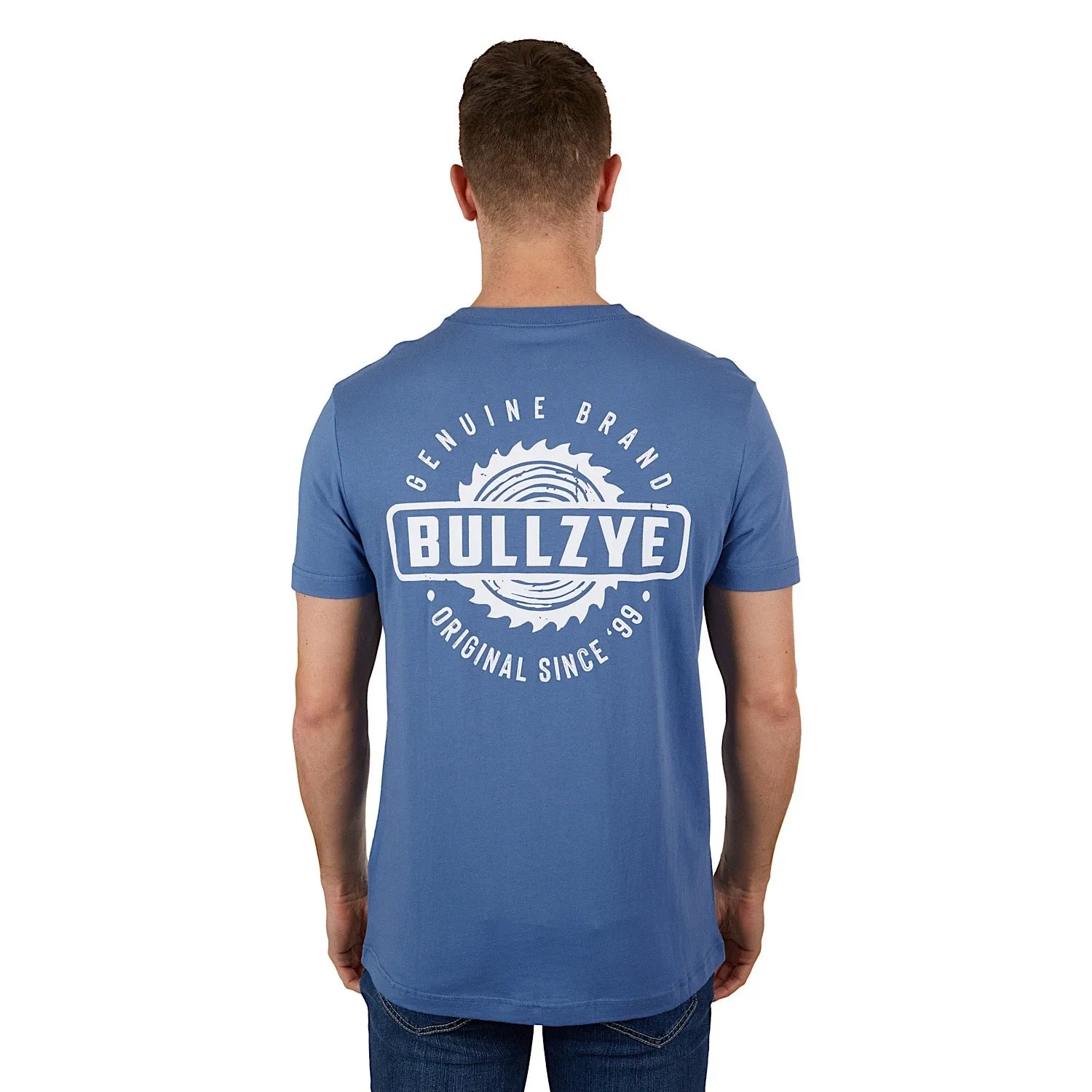 Bullzye Mens Saw Tee-Blue Steel