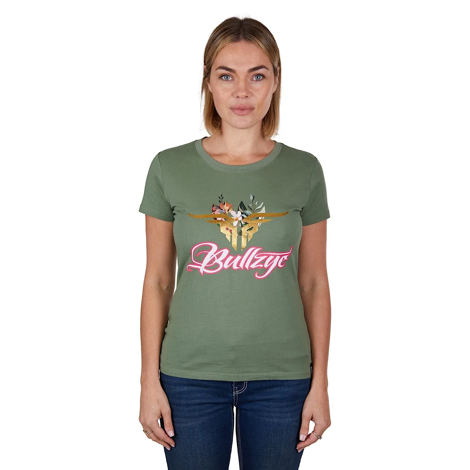 Bullzye Womens Foliage Tee-Moss