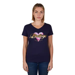 Bullzye Womens Heart Tee-Navy