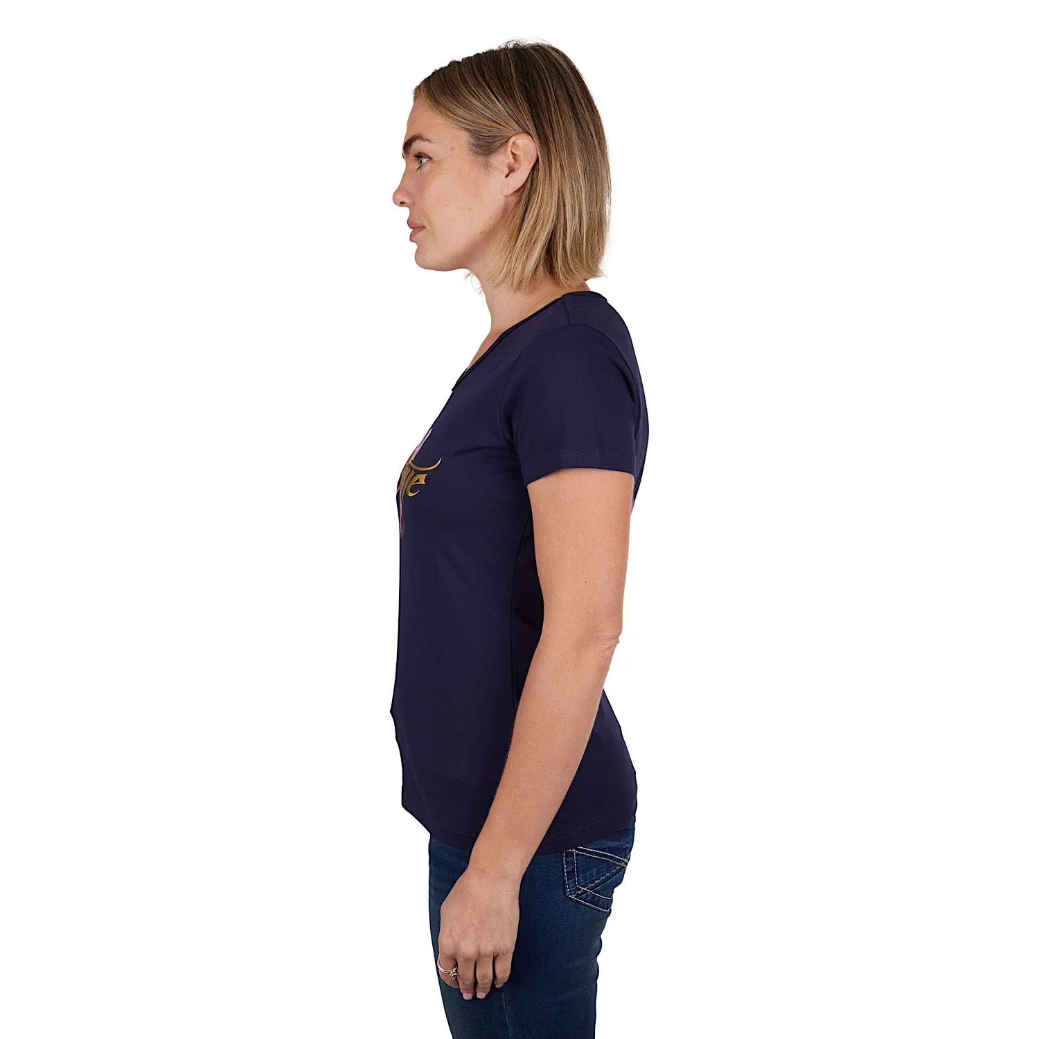 Bullzye Womens Heart Tee-Navy