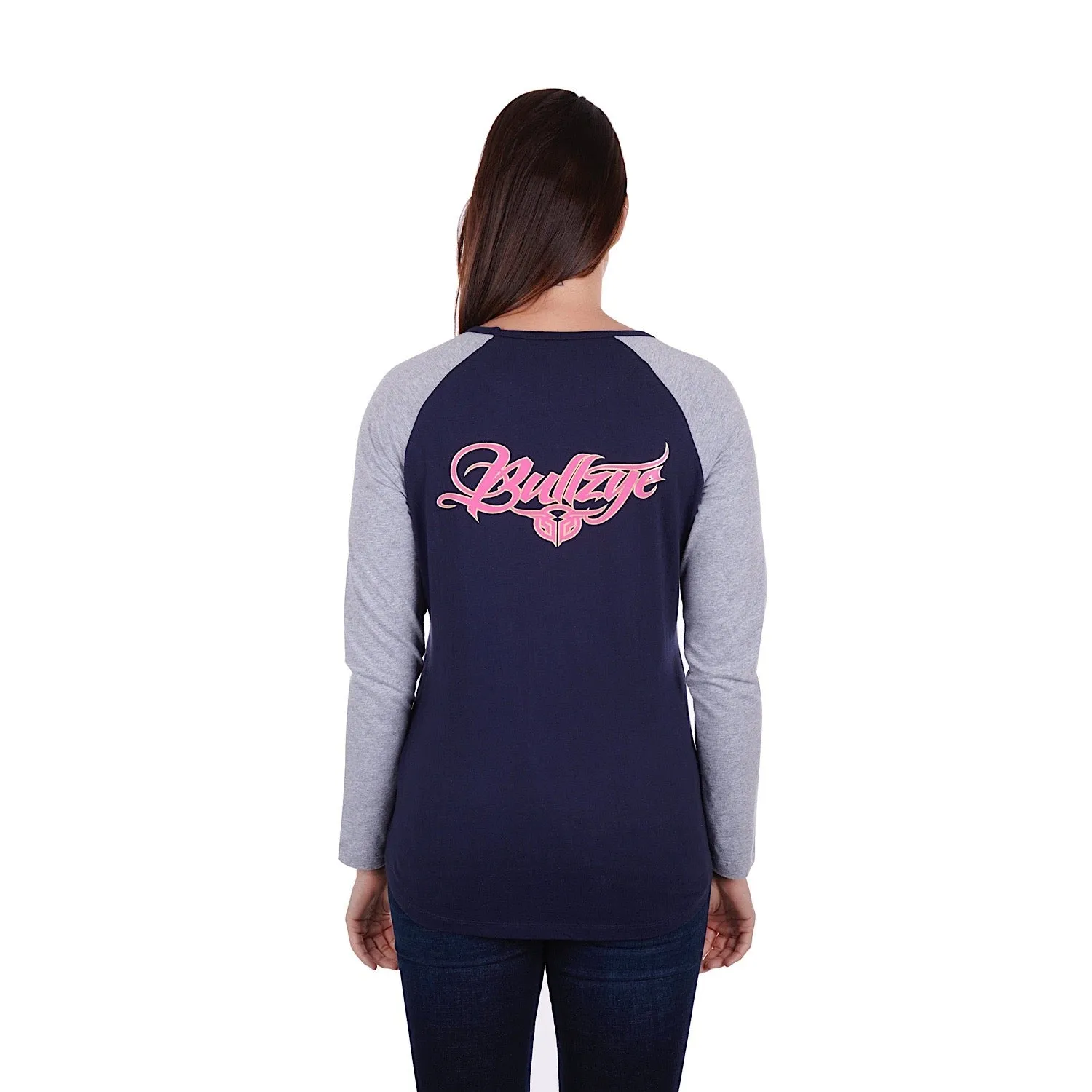 Bullzye Womens Royal L/S Raglan Tee Dark Navy/Grey Marle