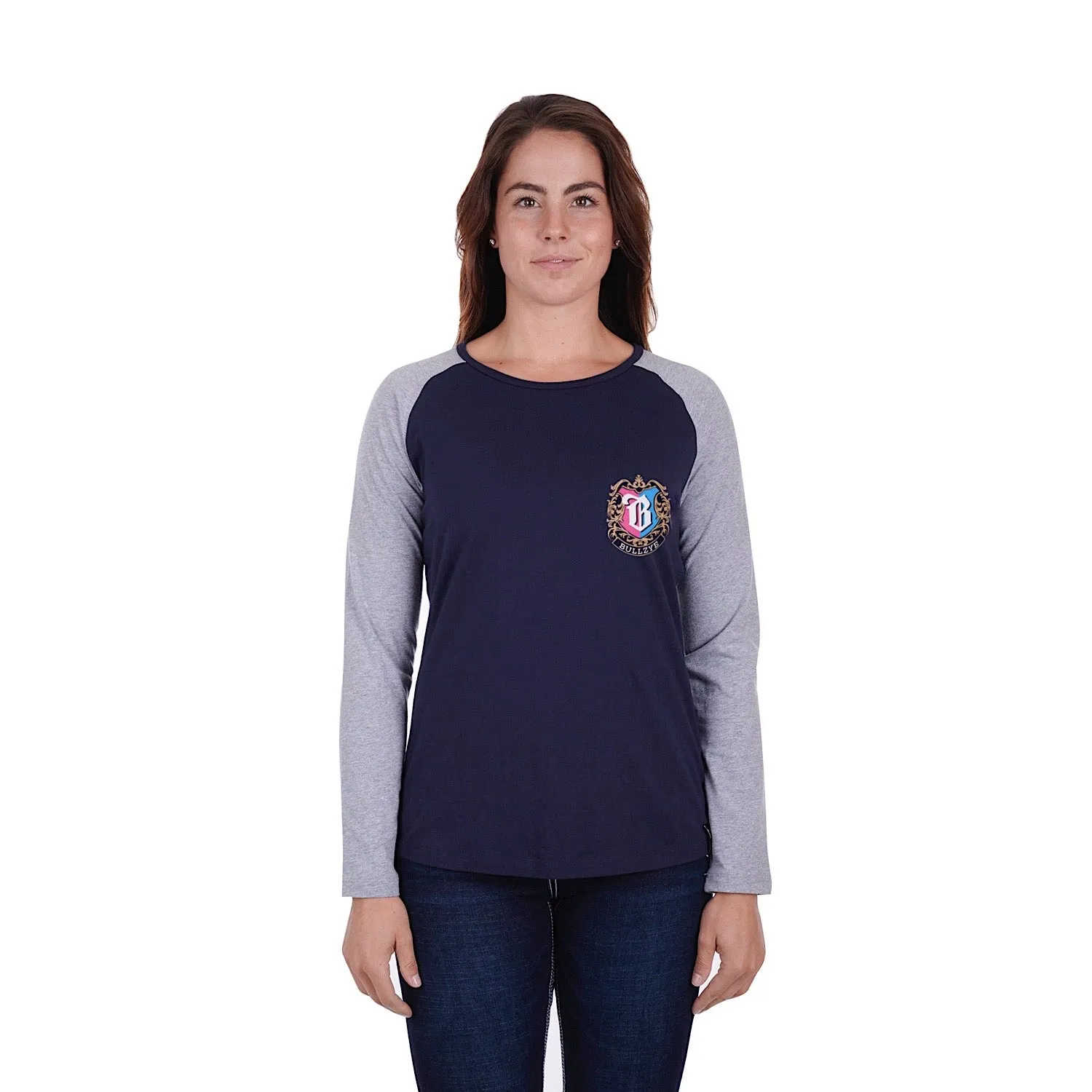 Bullzye Womens Royal L/S Raglan Tee Dark Navy/Grey Marle