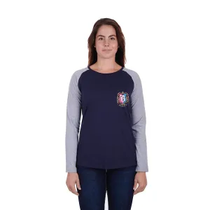 Bullzye Womens Royal L/S Raglan Tee Dark Navy/Grey Marle