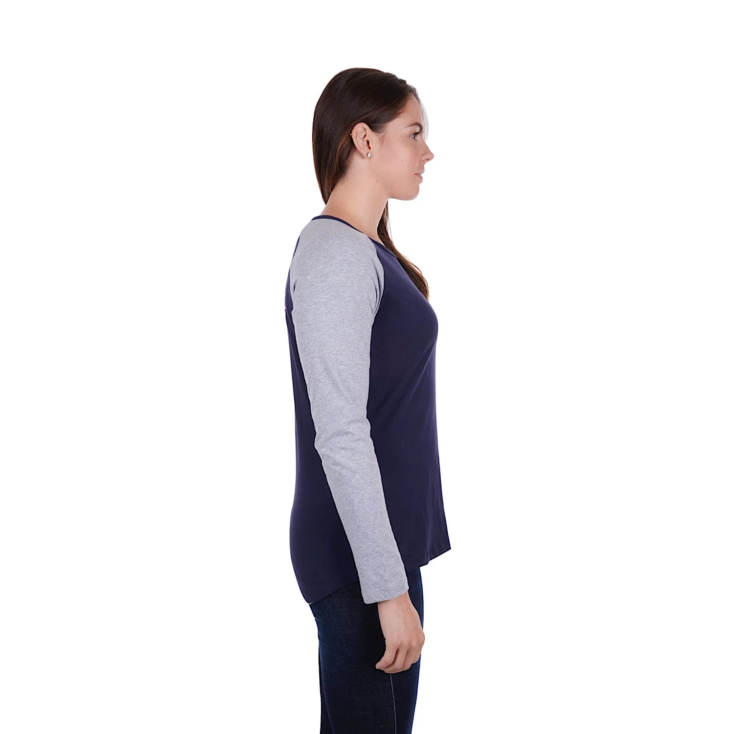 Bullzye Womens Royal L/S Raglan Tee Dark Navy/Grey Marle