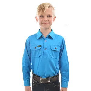 Hard Slog Kids Half Placket Light Cotton Shirt Bright Blue