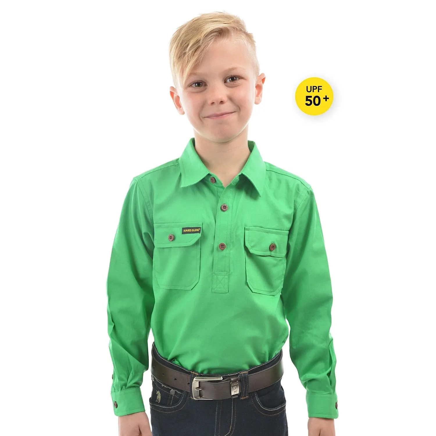 Hard Slog Kid's Half Placket Light Cotton Shirt - Lime Green