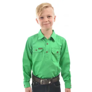 Hard Slog Kid's Half Placket Light Cotton Shirt - Lime Green