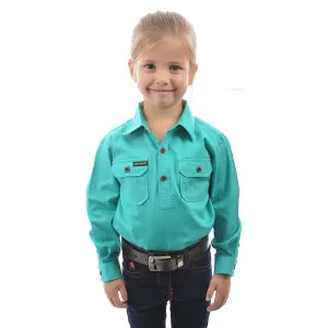 Hard Slog Kid's Half Placket Light Cotton Shirt - Turquoise