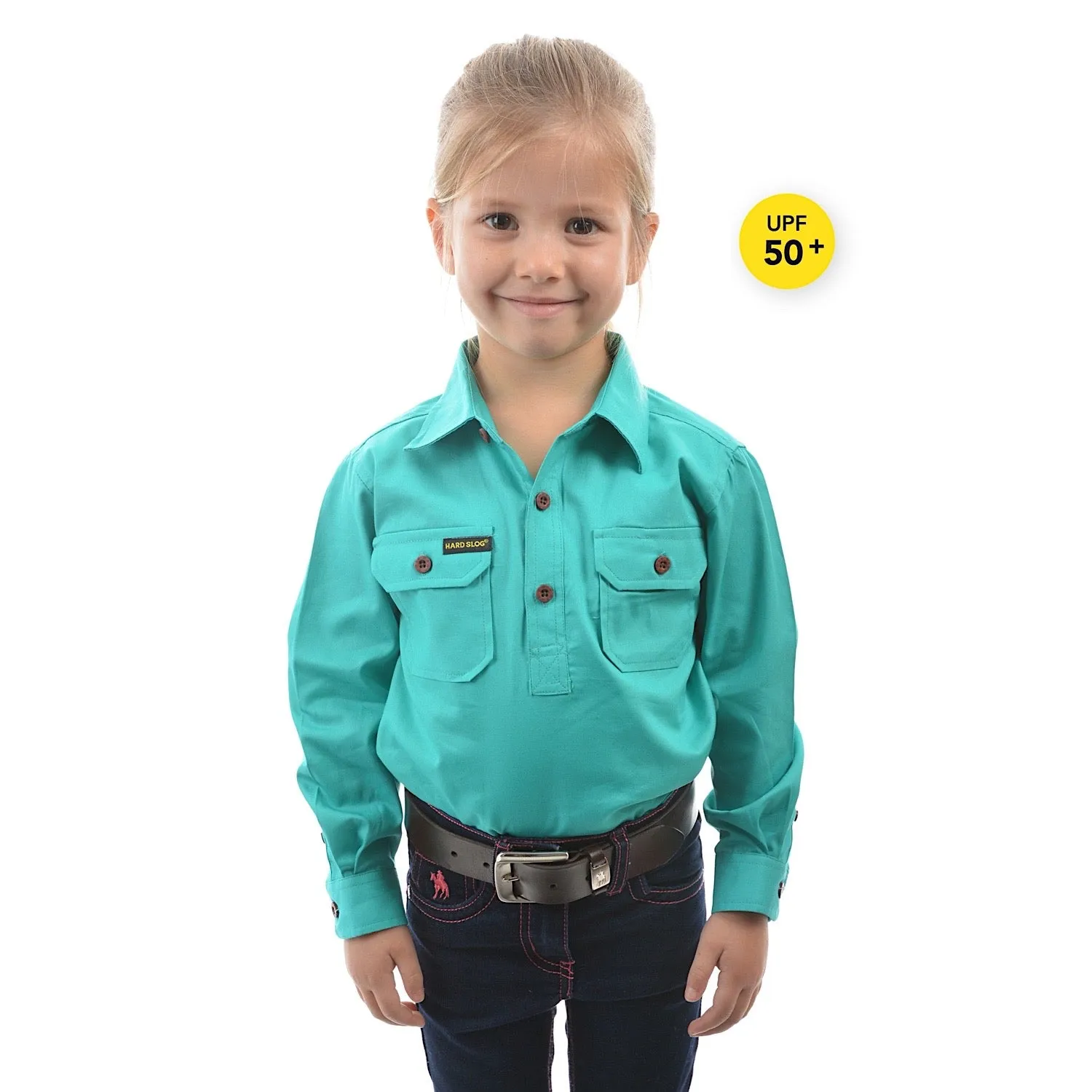 Hard Slog Kid's Half Placket Light Cotton Shirt - Turquoise