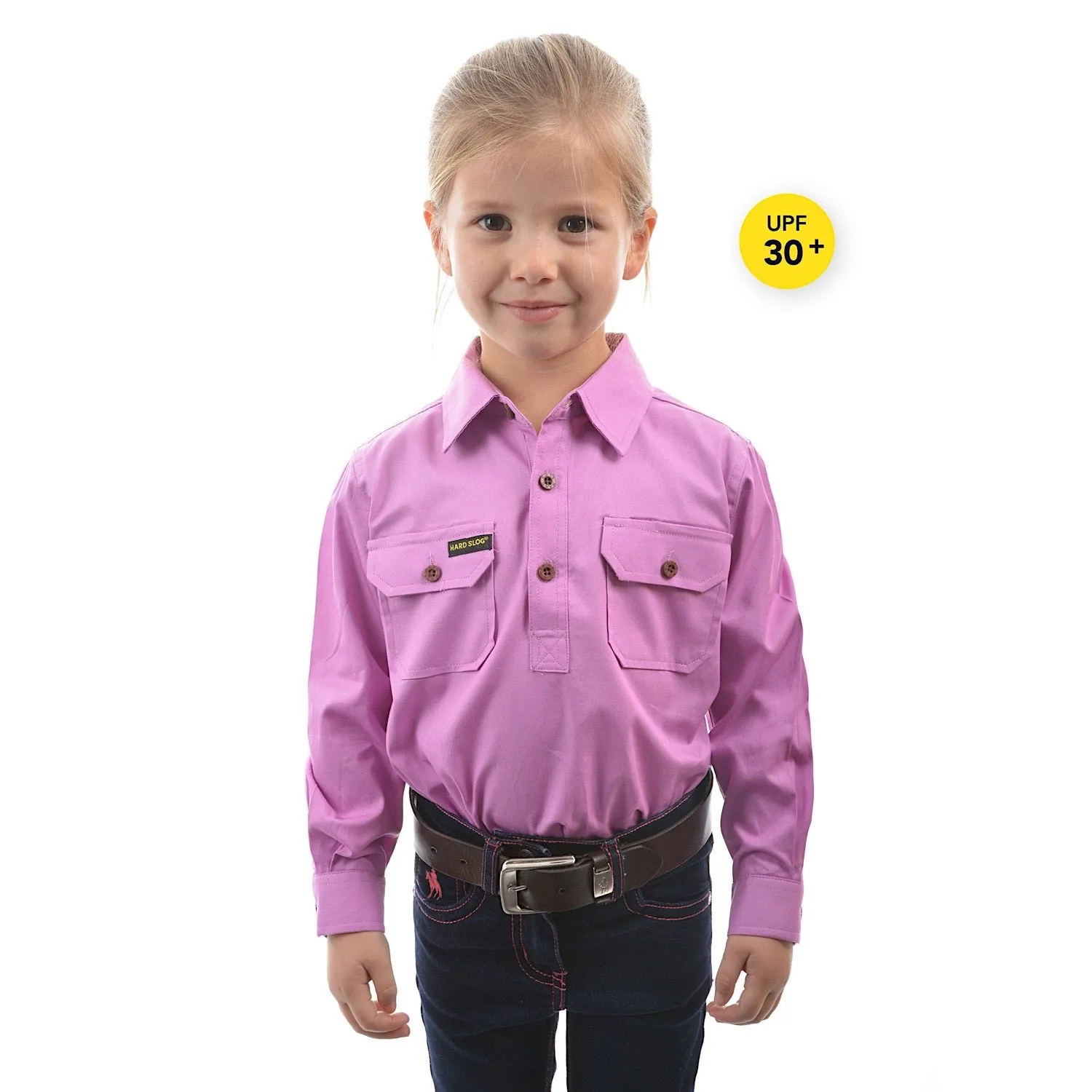 Hard Slog Kid's Half Placket Light Cotton Shirt - Violet