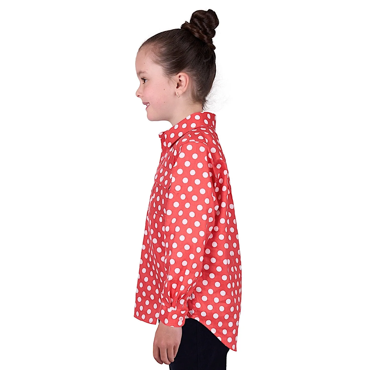 Hard Slog Kid's Jaz Half Placket Long Sleeve Shirt - Coral