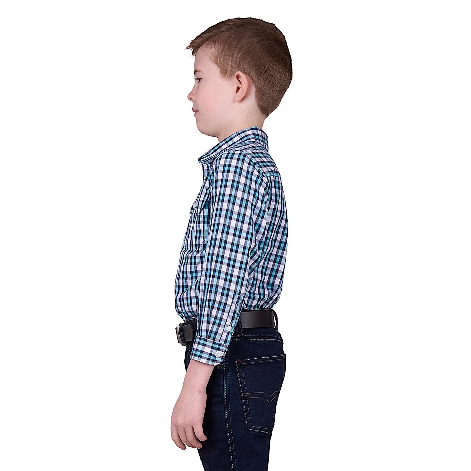 Hard Slog Kid's Rui Half Placket Long Sleeve Shirt - Teal/Navy