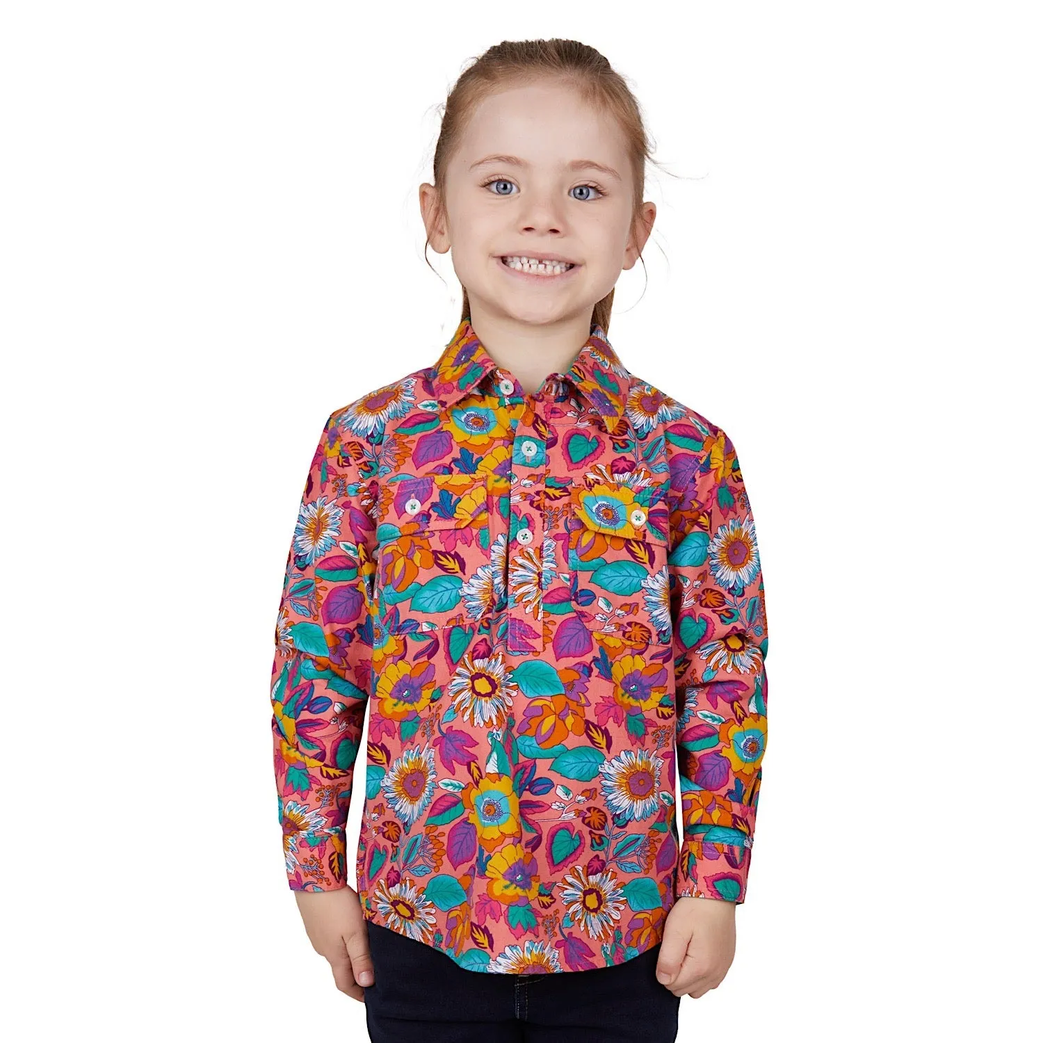 Hard Slog Kids Susie 1/2 Placket Long Sleeve Shirt Multi