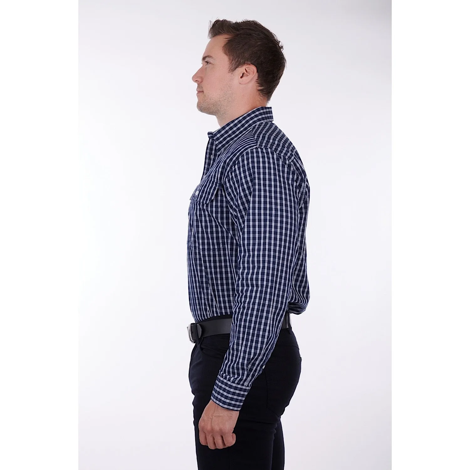 Hard Slog Mens Alon Half Placket Shirt Navy