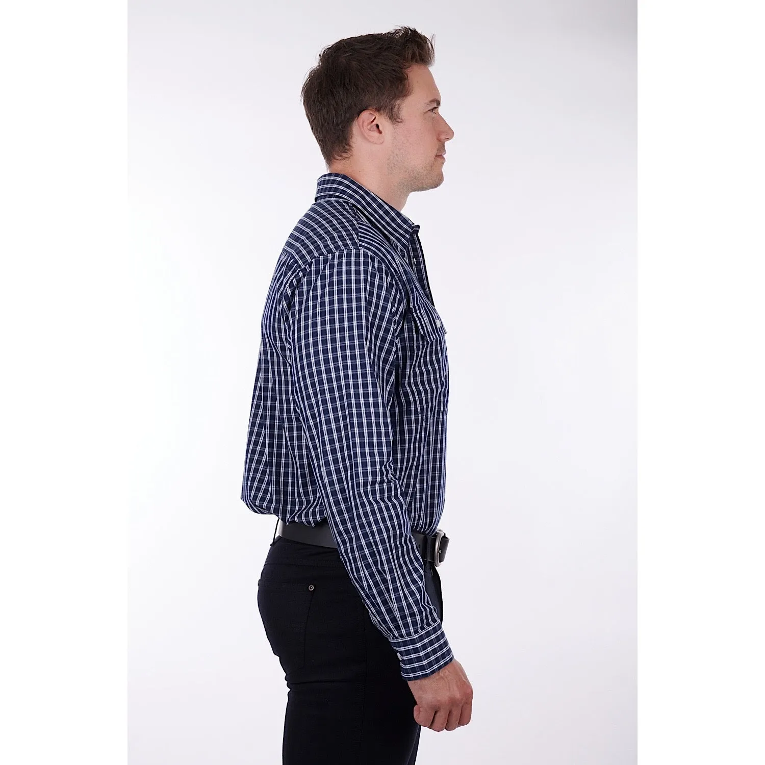 Hard Slog Mens Alon Half Placket Shirt Navy