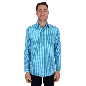 Hard Slog Mens Alonzo Half Placket Shirt Blue