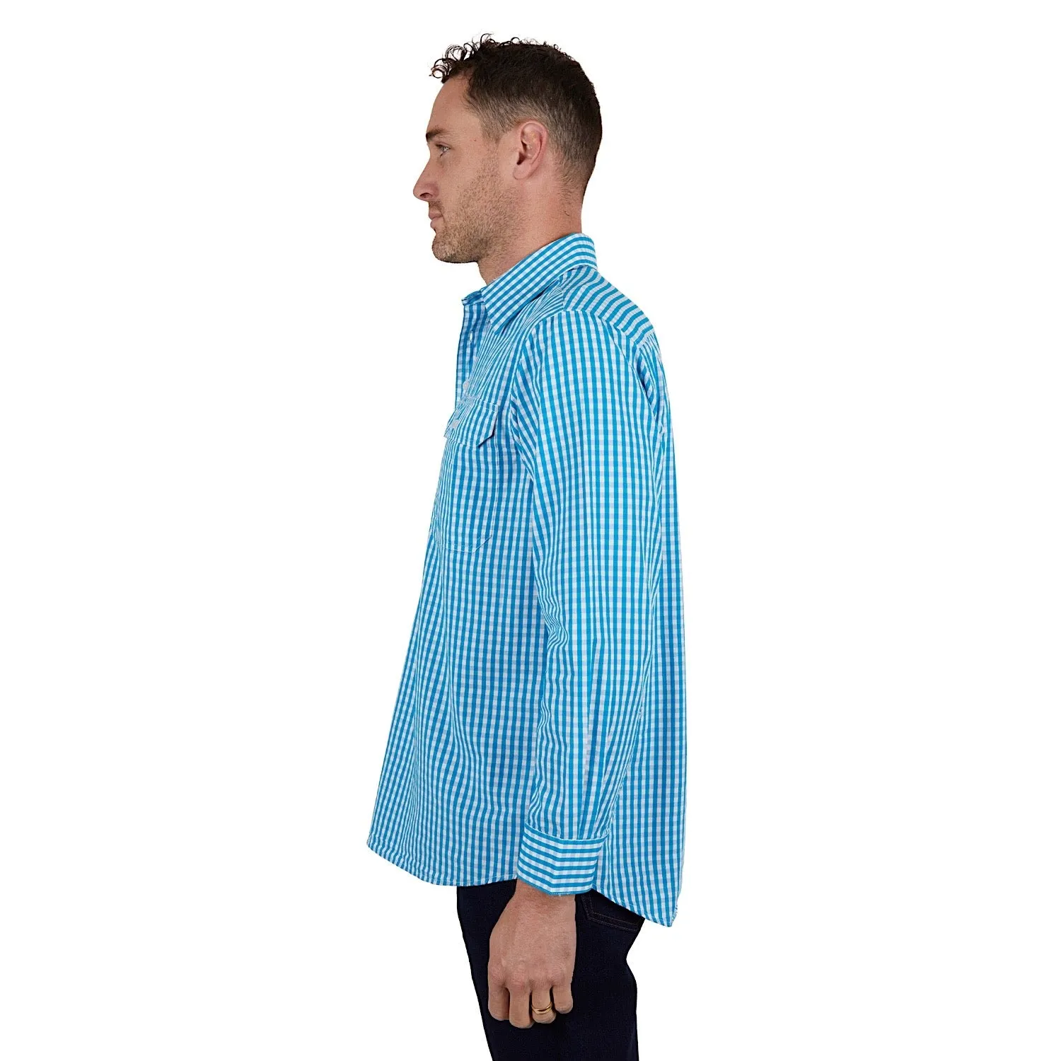Hard Slog Mens Alonzo Half Placket Shirt Blue