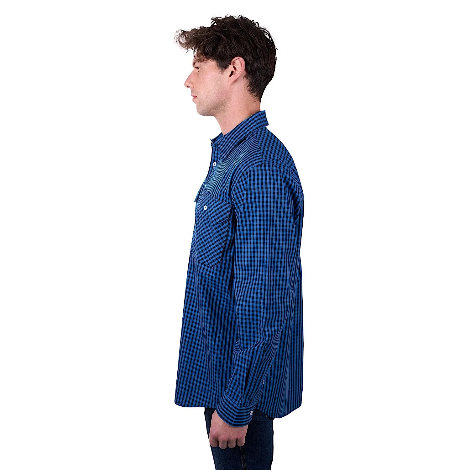 Hard Slog Men's Astell Half Placket Long Sleeve Shirt - Black/Royal