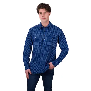 Hard Slog Men's Astell Half Placket Long Sleeve Shirt - Black/Royal