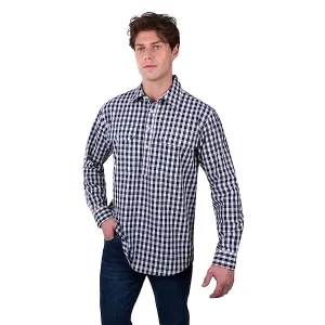 Hard Slog Men's Dell Half Placket Long Sleeve Shirt - Navy/White