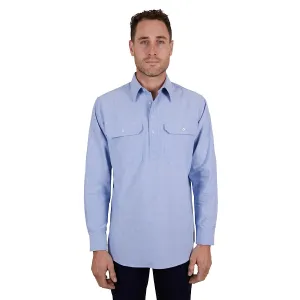 Hard Slog Mens Fred Half Placket Shirt Navy