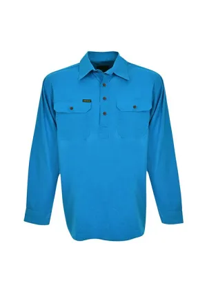 Hard Slog Men's Half Placket Light Cotton Long Sleeve Shirt Bright Blue