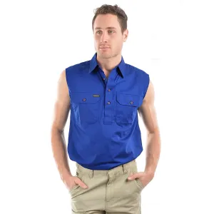 Hard Slog Men's Half Placket Light Cotton Sleeveless Shirt Royal Blue