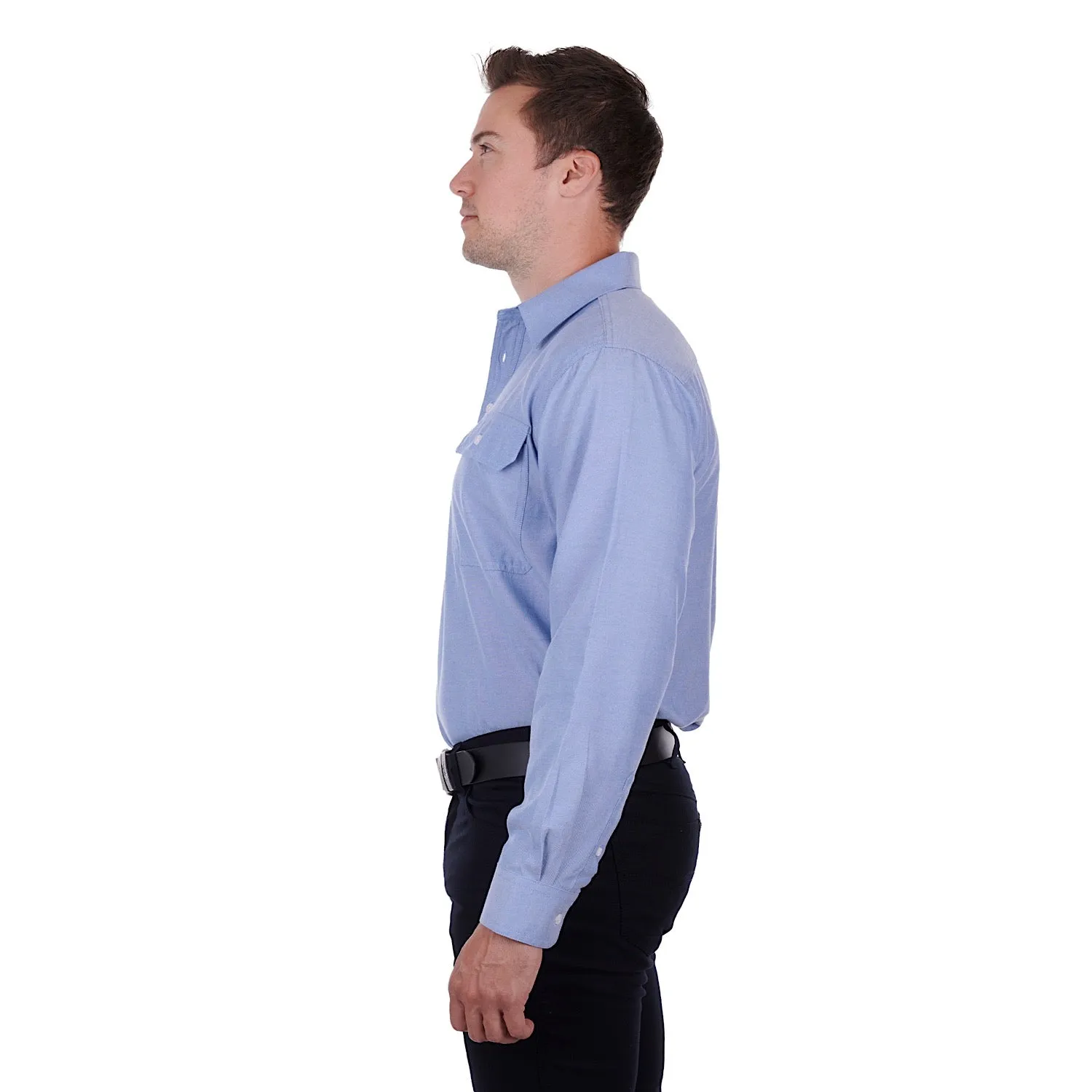 Hard Slog Mens Jackson Half Placket Shirt Blue