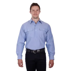 Hard Slog Mens Jackson Half Placket Shirt Blue