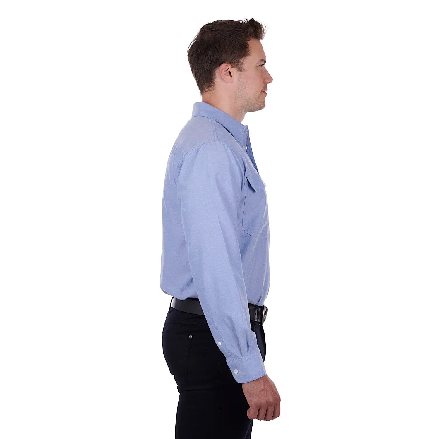 Hard Slog Mens Jackson Half Placket Shirt Blue