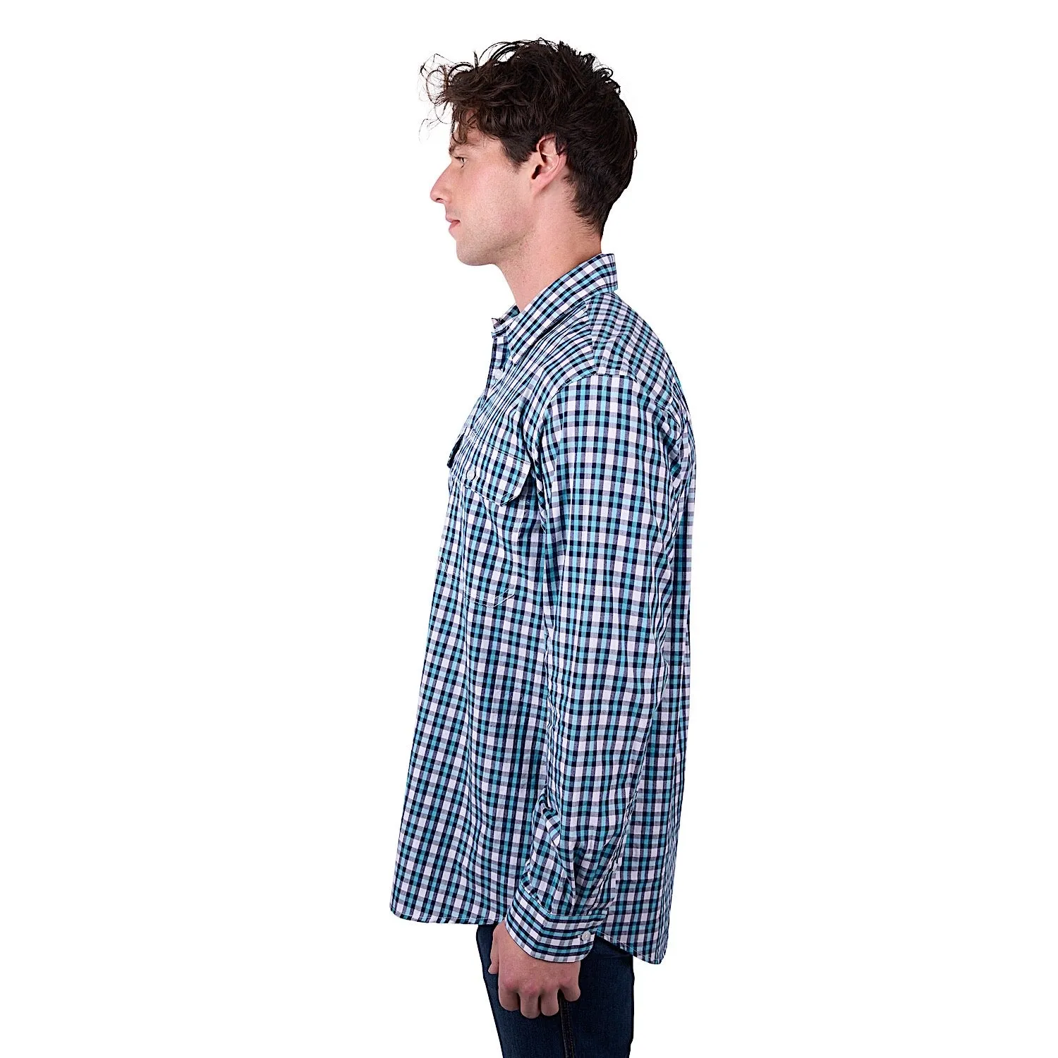 Hard Slog Men's Rui Half Placket Long Sleeve Shirt - Teal/Navy