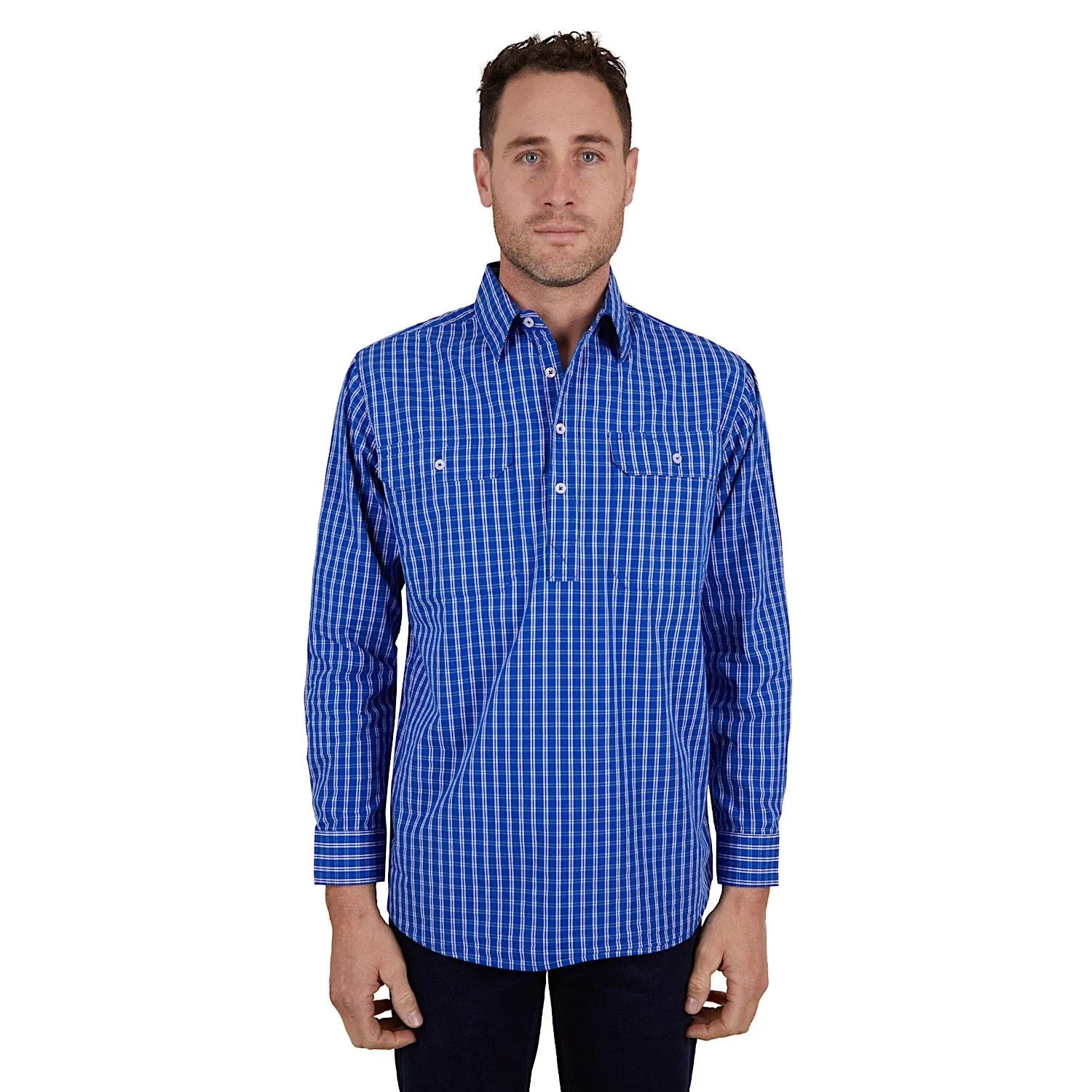 Hard Slog Men's Tad Half Placket Shirt Royal