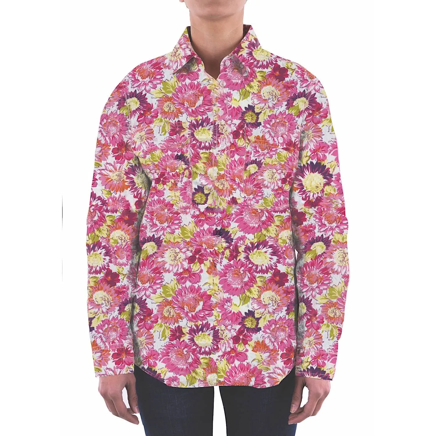 Hard Slog Womens Belle Half Placket L/S Shirt Pink