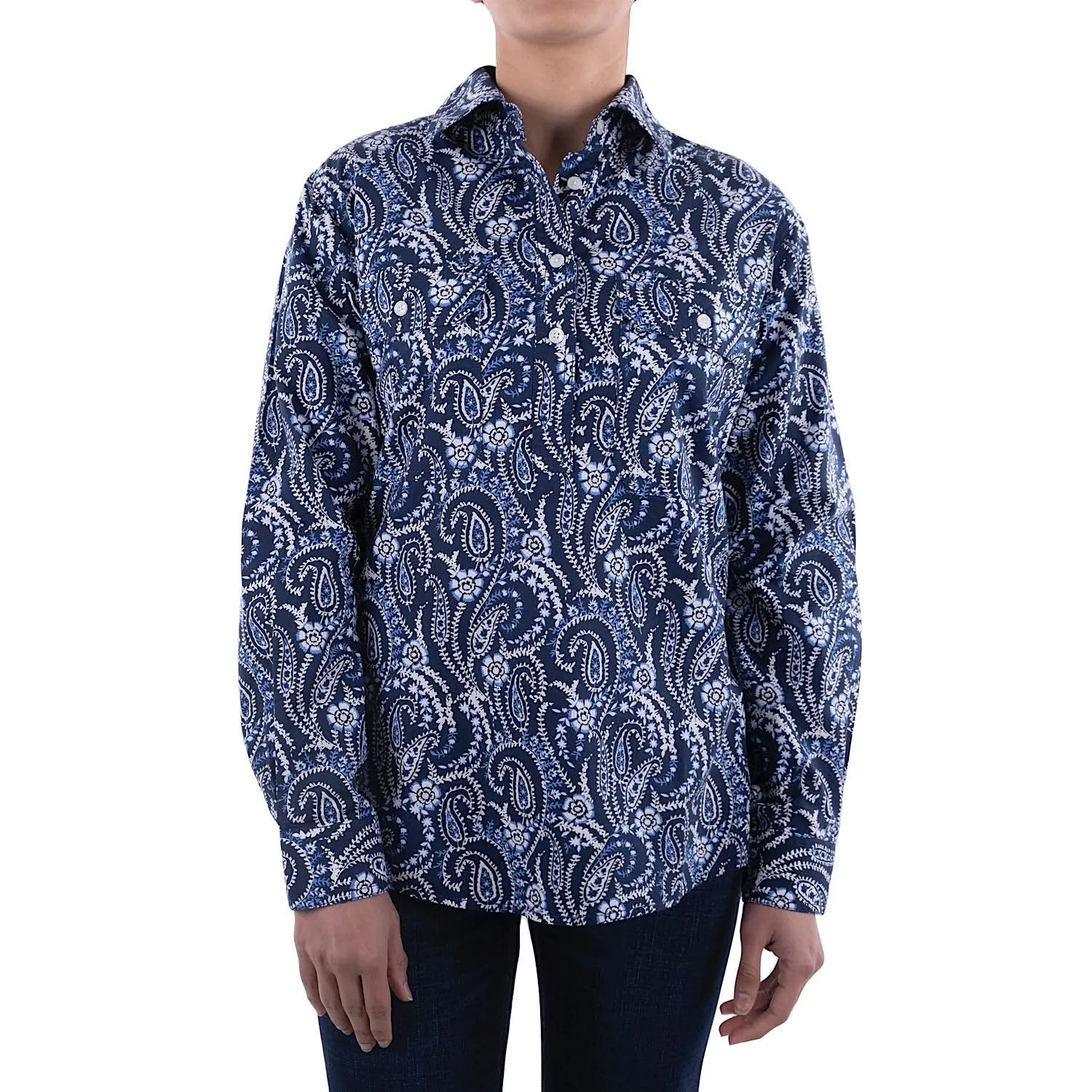 Hard Slog Womens Claire Half Placket L/S Shirt Navy