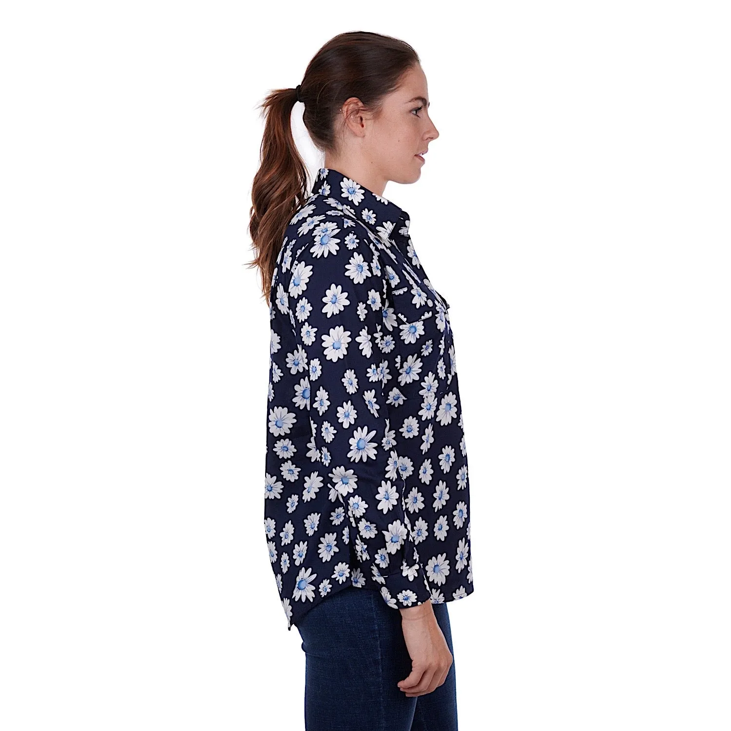 Hard Slog Womens Dian Half Placket Shirt Navy
