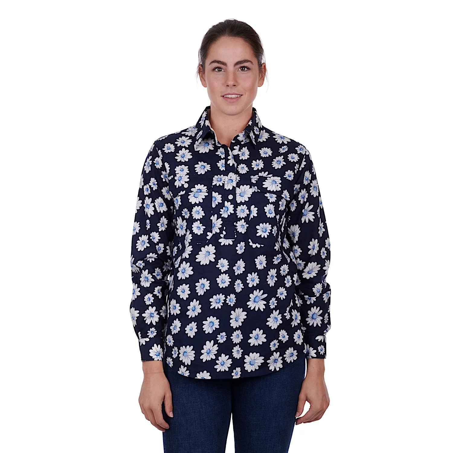 Hard Slog Womens Dian Half Placket Shirt Navy