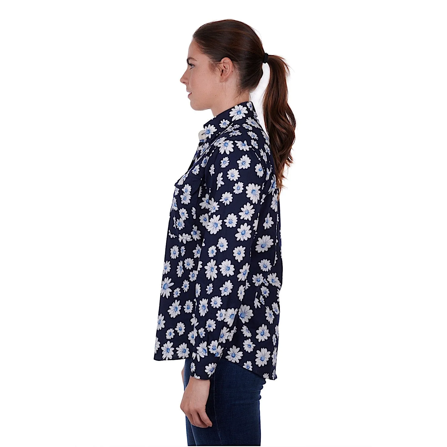 Hard Slog Womens Dian Half Placket Shirt Navy