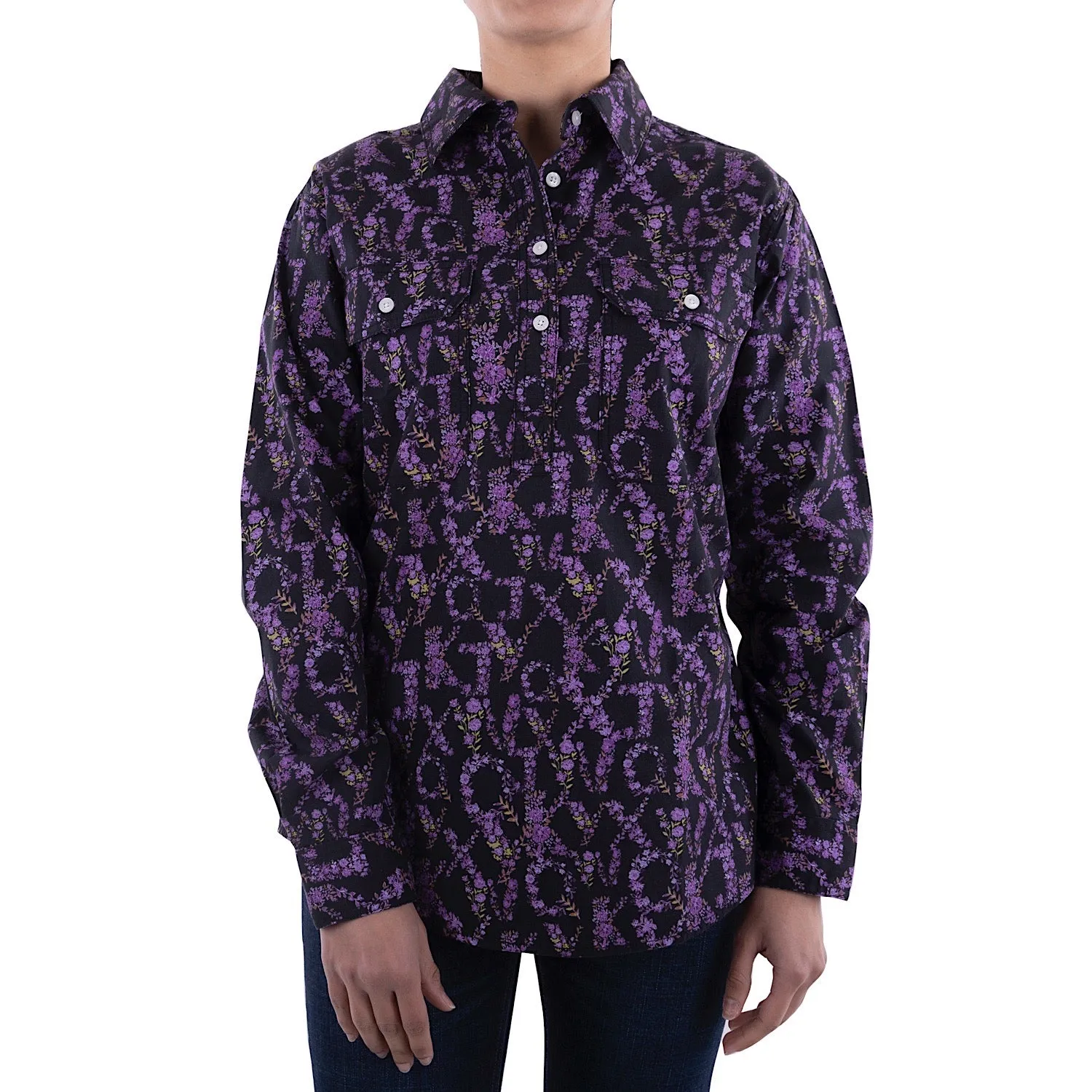 Hard Slog Womens Dixie Half Placket L/S Shirt Lilac