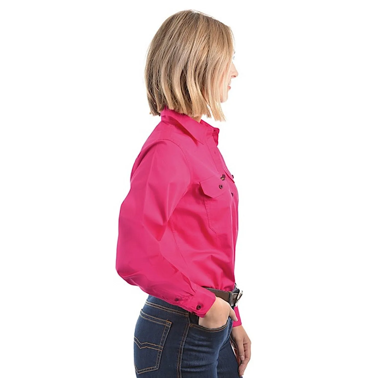 Hard Slog Women's Half Placket Light Cotton Shirt - Bright Pink