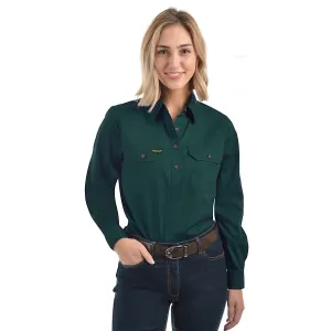 Hard Slog Women's Half Placket Light Cotton Shirt Forest
