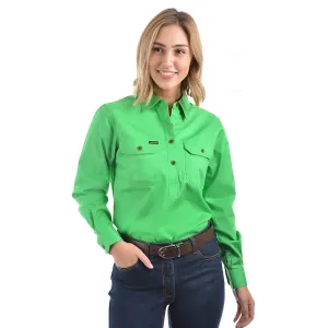 Hard Slog Womens Half Placket Light Cotton Shirt Lime Green