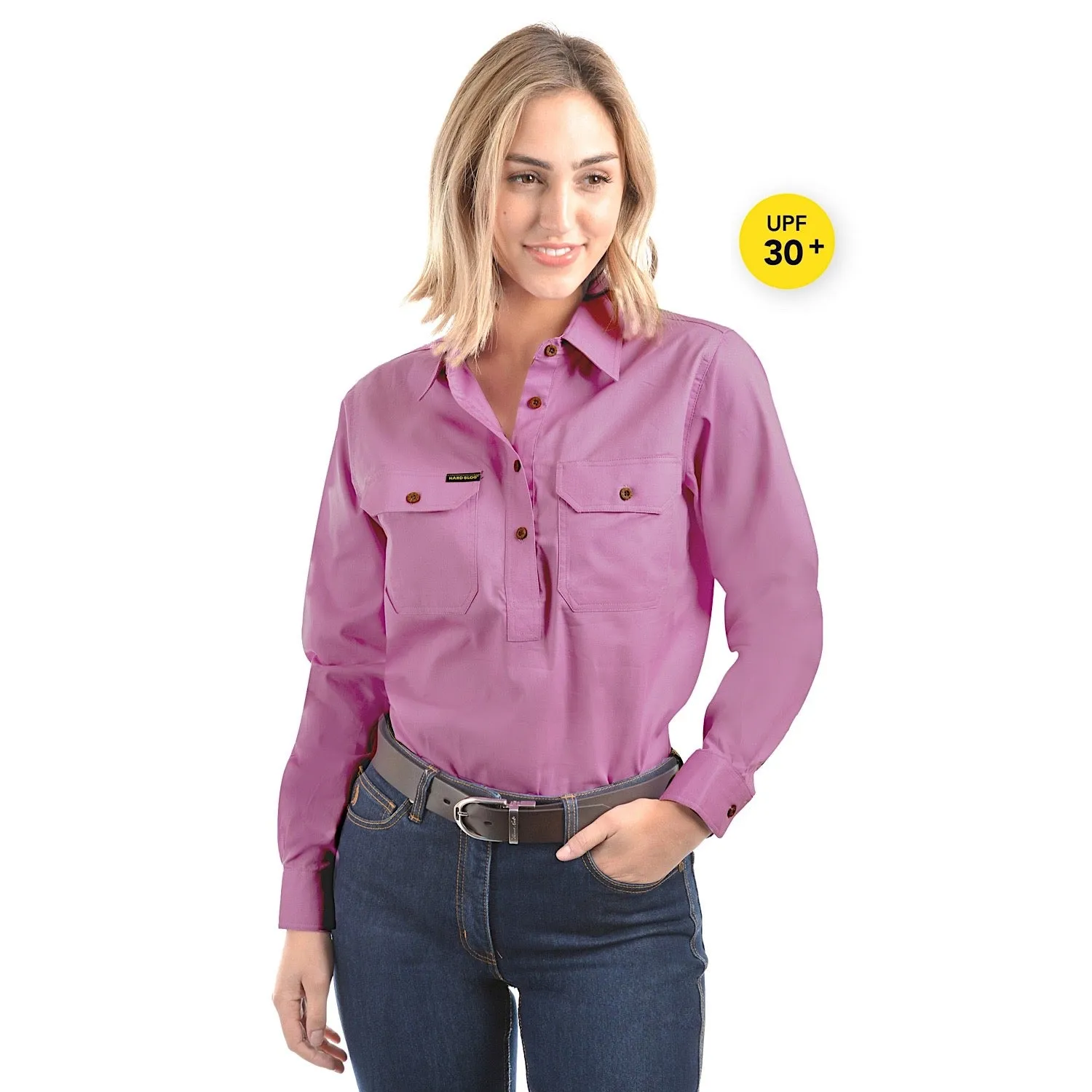 Hard Slog Womens Half Placket Light Cotton Shirt Violet