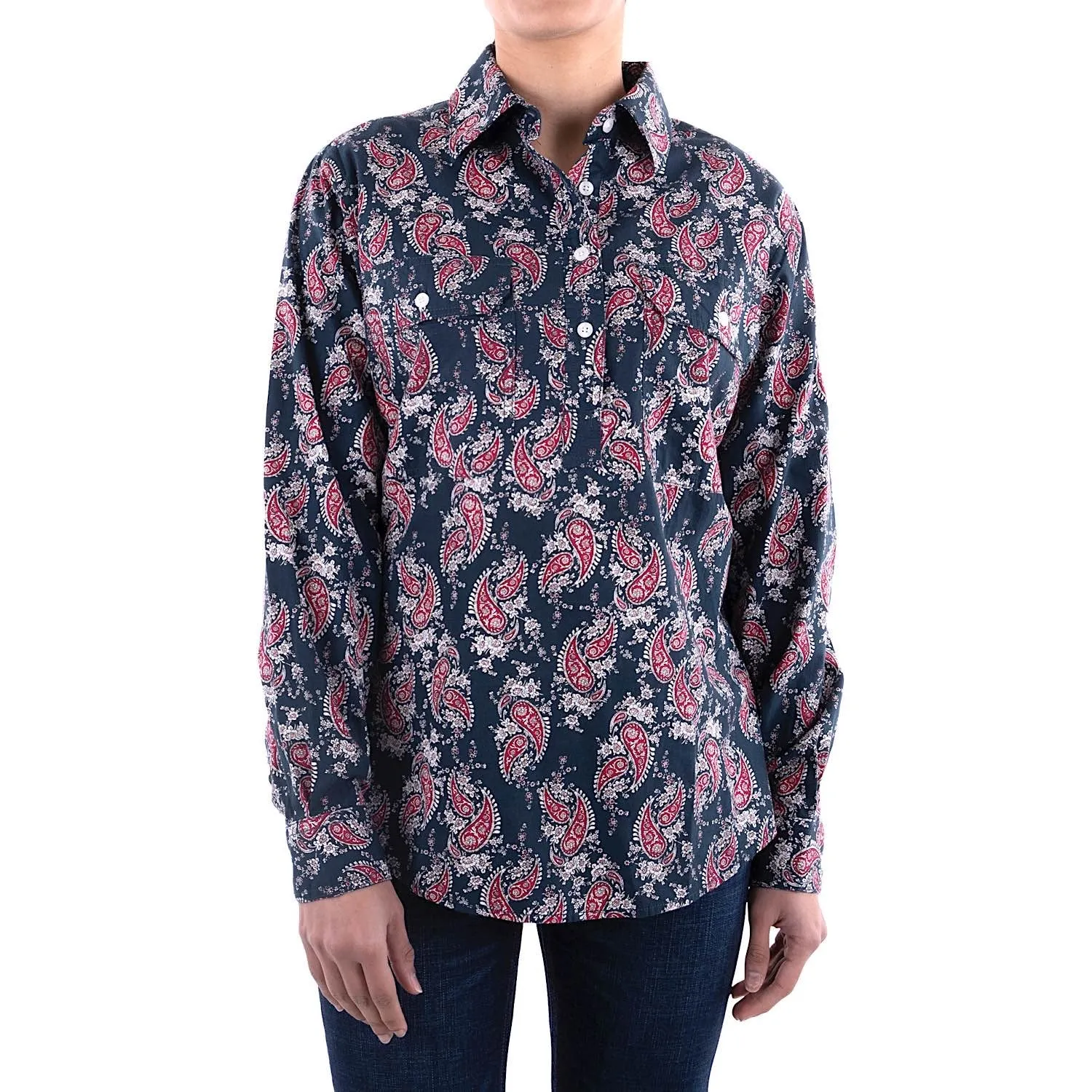 Hard Slog Womens Hayden Half Placket L/S Shirt Navy