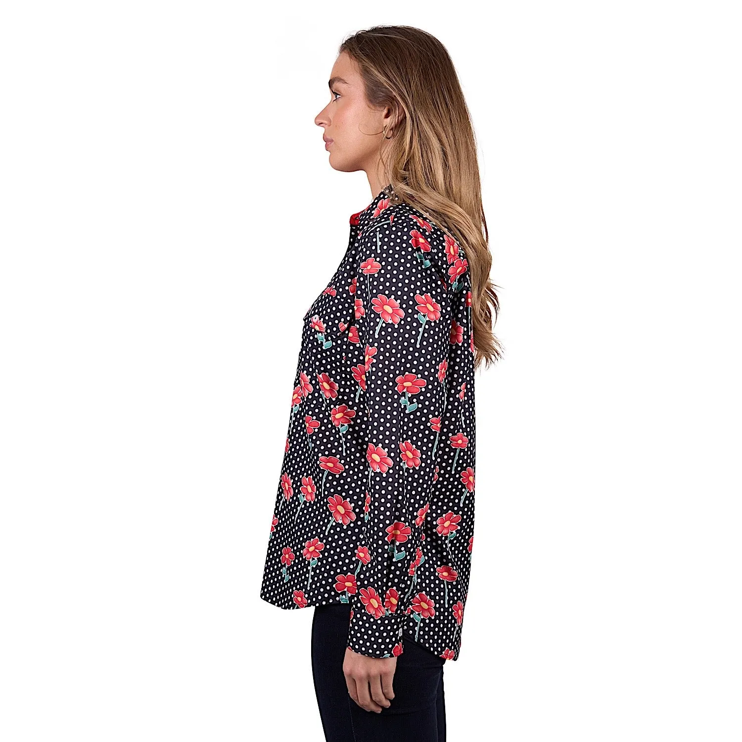 Hard Slog Women's Inez Half Placket Long Sleeve Shirt - Black
