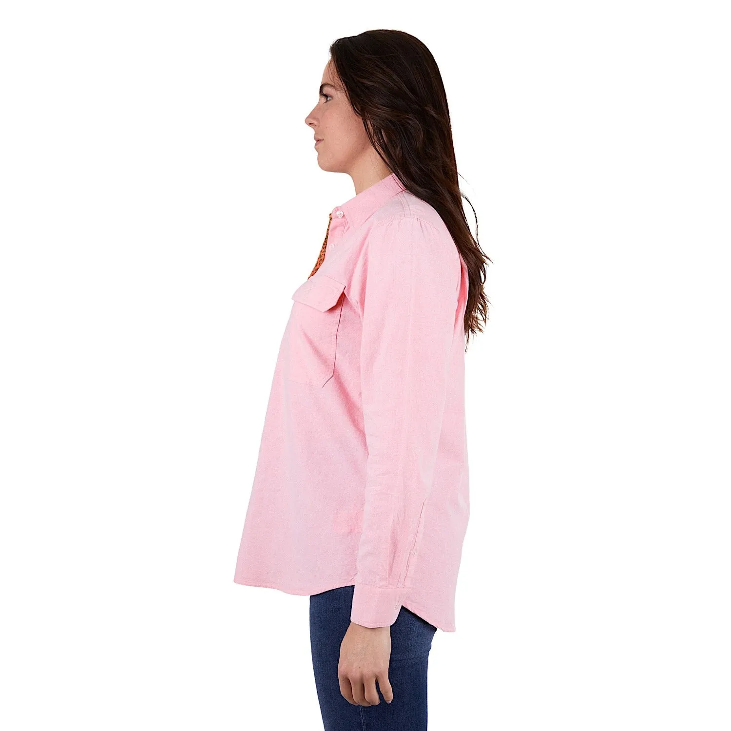 Hard Slog Womens Jas 1/2 Placket Long Sleeve Shirt Pink