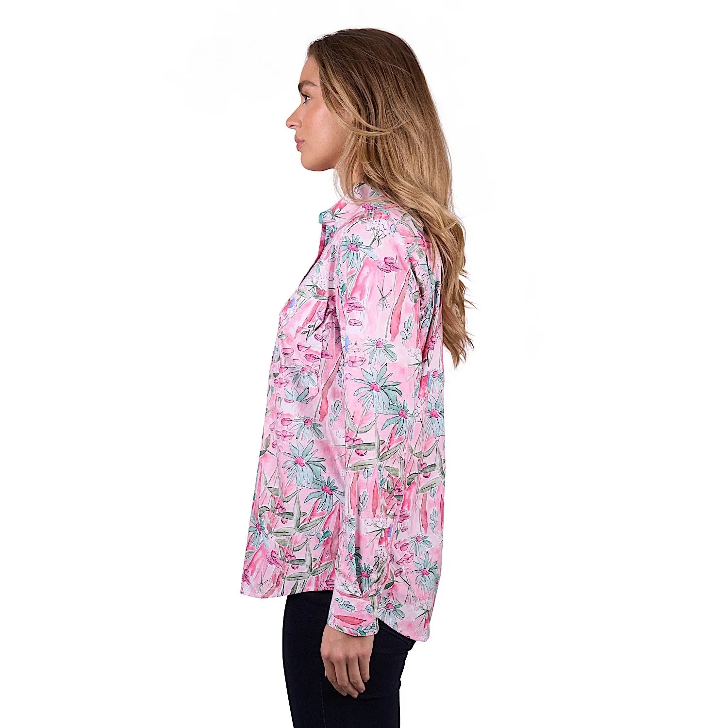 Hard Slog Women's Mill Half Placket Long Sleeve Shirt - Pink